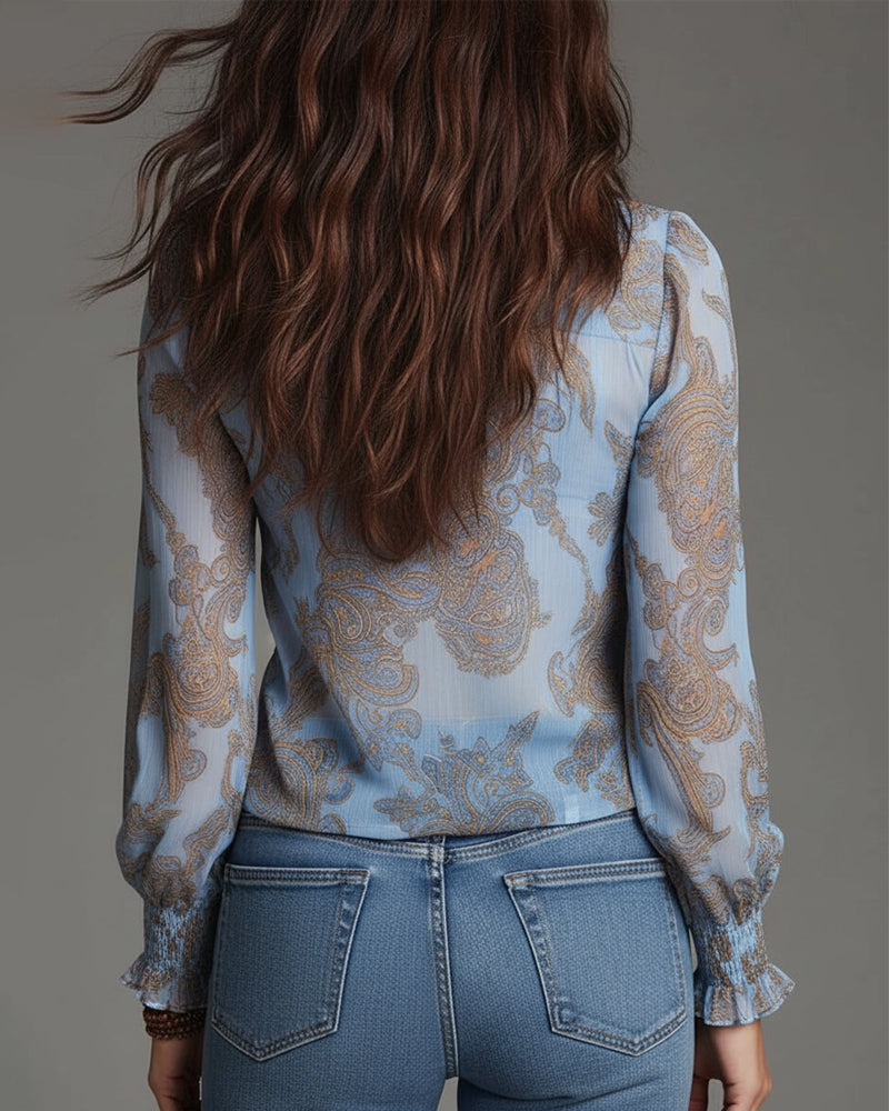 Blusa Demi-Zip Volante Retro