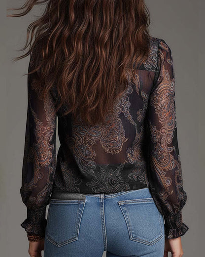 Blusa Demi-Zip Volante Retro