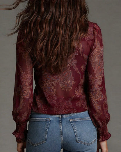 Blusa Demi-Zip Volante Retro