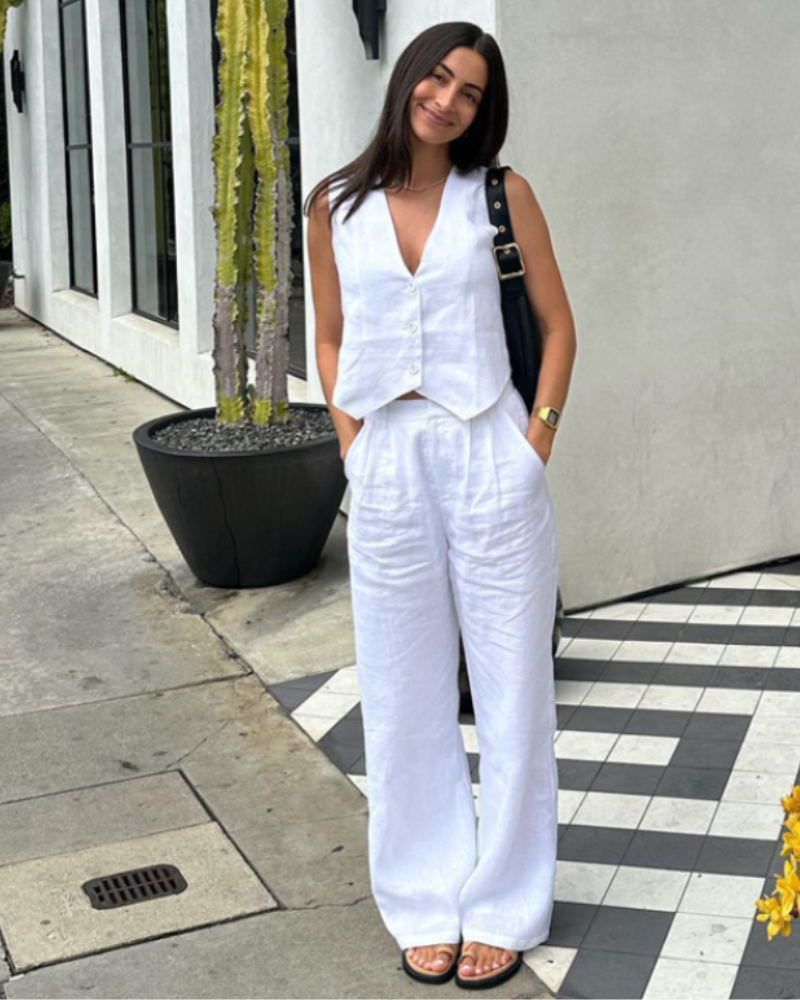 Dama Elegante - Conjunto de Lino de Dos Piezas