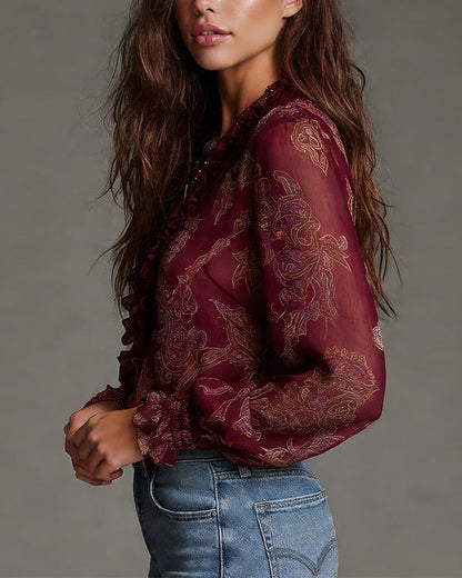 Blusa Demi-Zip Volante Retro