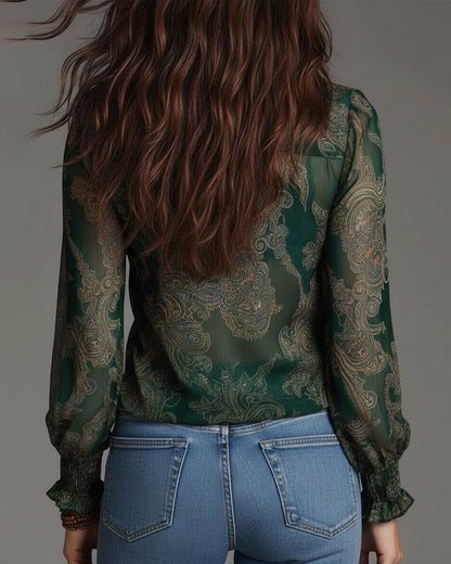 Blusa Demi-Zip Volante Retro